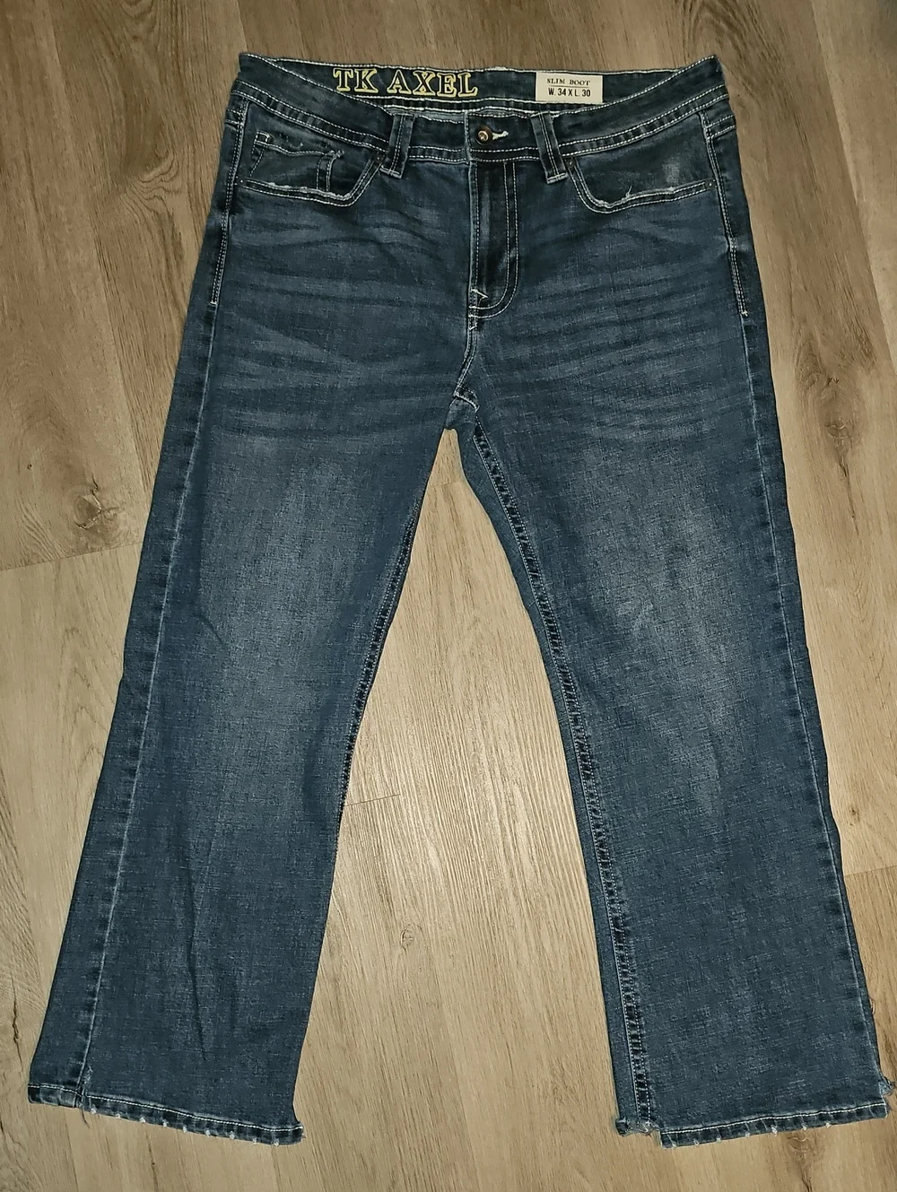 Men's Straight Dark Blue Denim Jeans with Back Pocket Detail